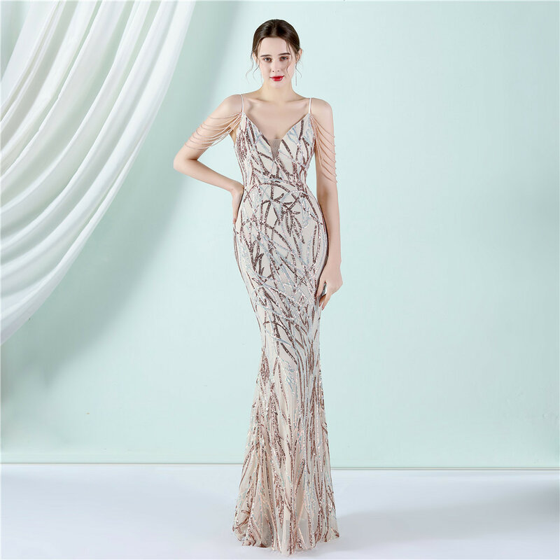 Luxo sereia vestido de noite lantejoulas espumantes beading robe de mariée cinta de espaguete sem mangas pageant festa de formatura do convidado vestido