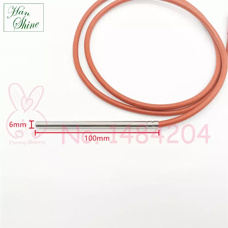 Waterproof PT1000 Temperature Sensor -50 ~ 200°C Probe DIA 6mm Insert Length 100mm Heat Resistant 2 Wire 1M Silicone Cable