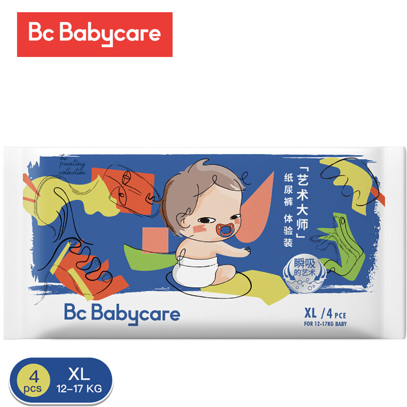 Bc Babycare XL 4 Buah Popok Sekali Pakai Yang Ditempelkan Popok Penyerap Kering Ultra-lembut Bersirkulasi untuk Anak-anak 12-17KG