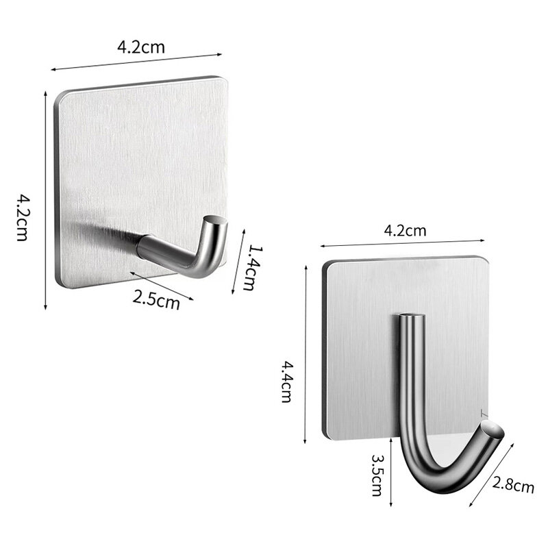 3pcs Stainless Steel Wall Hooks Self Adhesive Hooks For Hanging Wall Key Holder Wall Hanger Towel Holder Coat Hook Bag Hanger