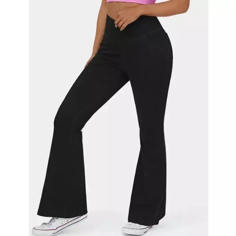 Модные женские джинсы, повседневные спортивные осенние однотонные теплые брюки-клеш для йоги, женские леггинсы с высокой талией, брюки 30212