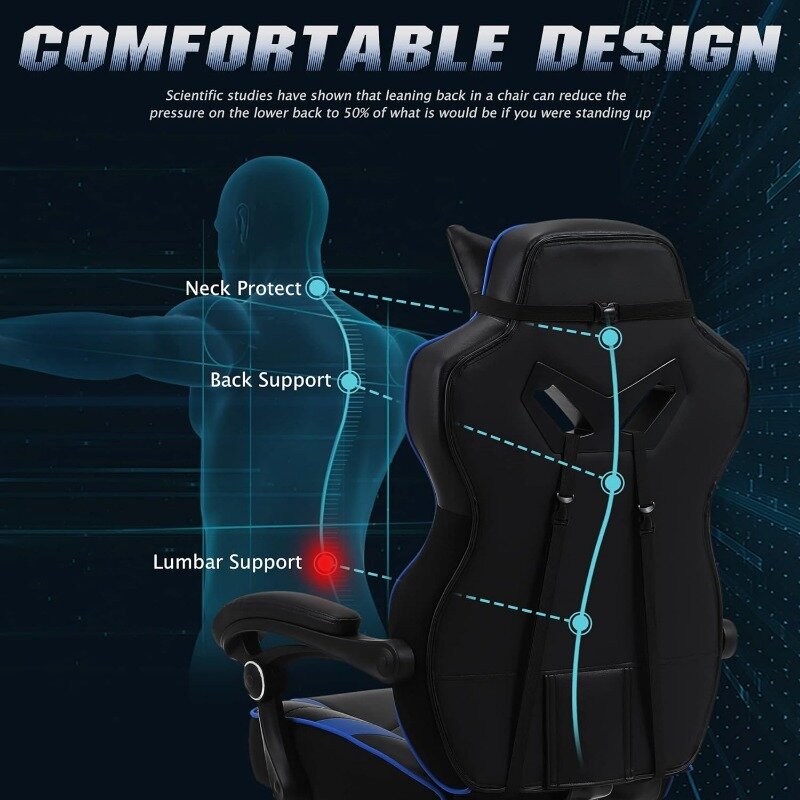 Zeanus-Cadeira reclinável para jogos para adultos, cadeira de massagem com apoio para os pés grande e alta, encosto alto