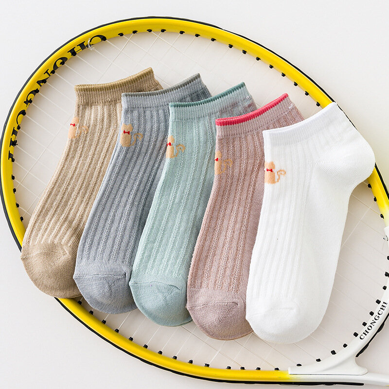 Calcetines tobilleros de algodón para mujer, medias divertidas e informales, de corte bajo, para primavera y verano, 5 par/lote
