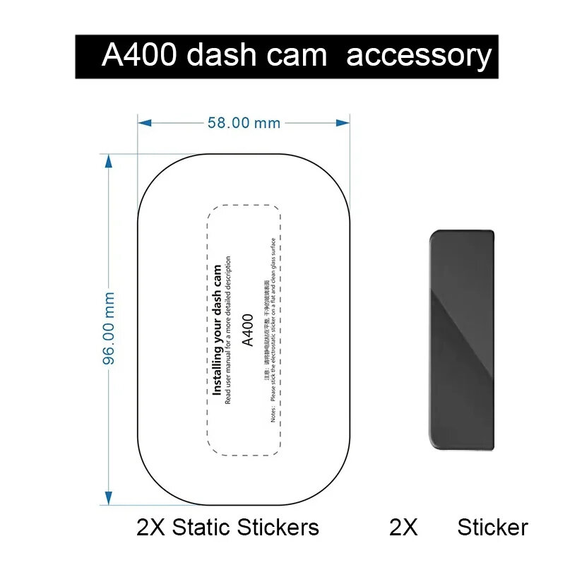 Adesivos estáticos para 70mai Dash Cam, Adesivo Inteligente VHB, Câmera Traseira RC09, A400