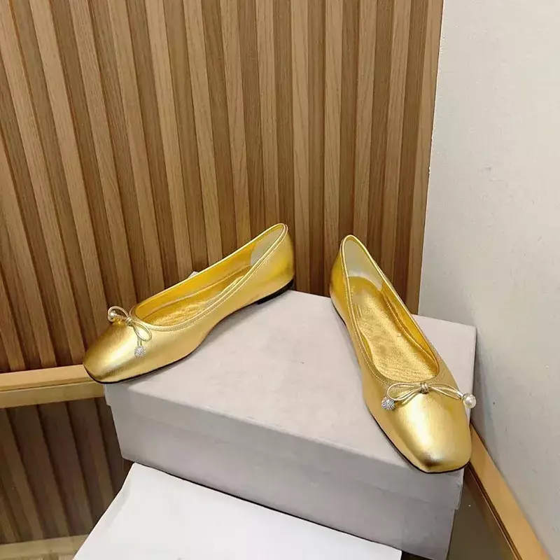 Mary Janes-zapatos planos con nudo de mariposa y punta redonda para mujer, Calzado cómodo y Popular de cuero genuino, a la moda, de alta calidad, Color sólido