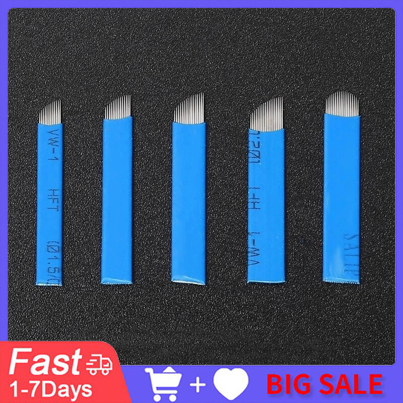 50 agulhas de microblading de laminas tebori 0.18mm agulha u balde para agulha de caneta de microblading de tebori 7 9 12 14 18 21 pinos