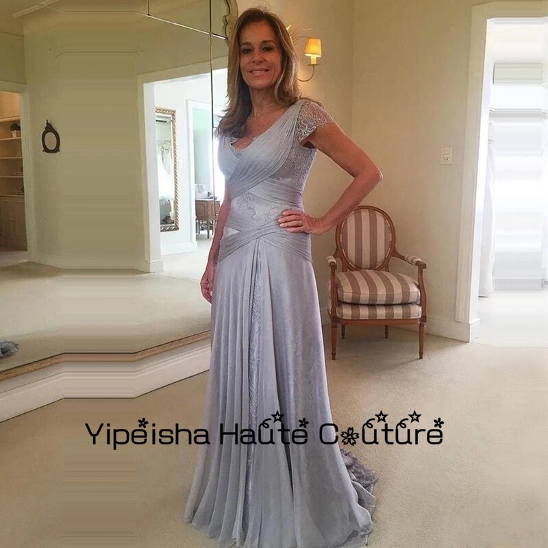 Yipeisha strapless praia prata mãe de vestidos de noiva de manga curta vestidos de festa casamento 2022 novo andar comprimento varrer trem