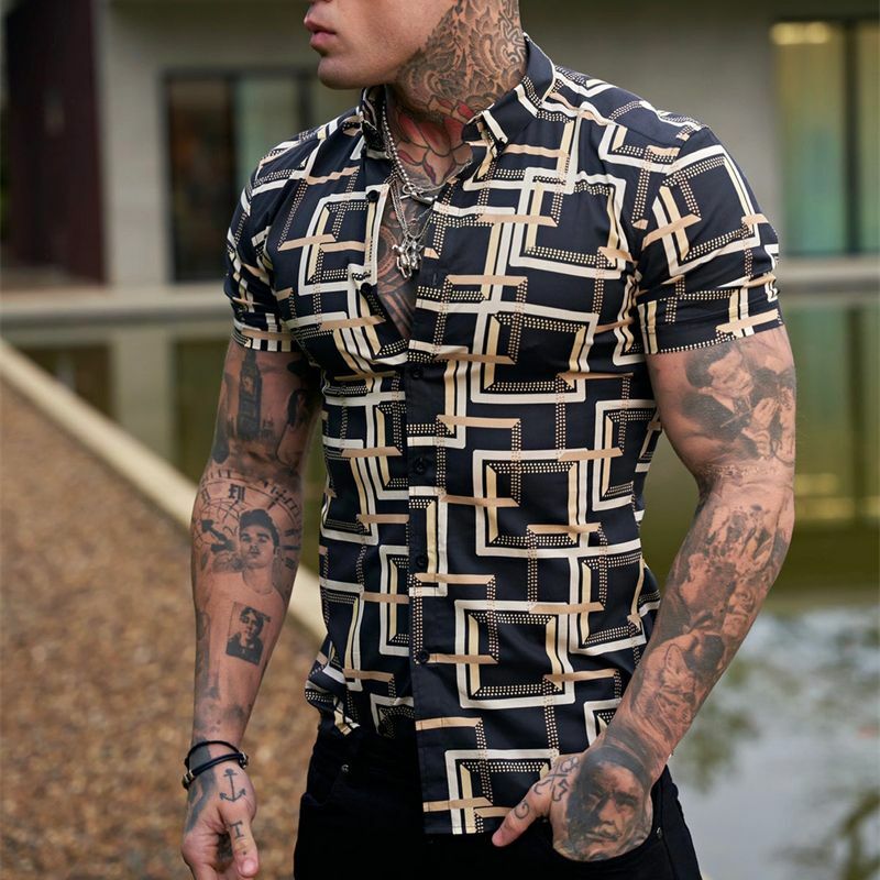 Camisa de manga curta justa masculina, top fino, secagem rápida, roupa de rua, moda casual negócio