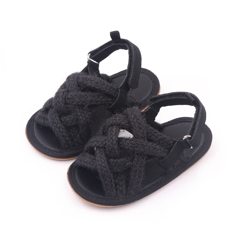 Sandálias de corda de cânhamo minimalistas para bebês, sola macia antiderrapante, sapatos de caminhada para criança, moda recém-nascida