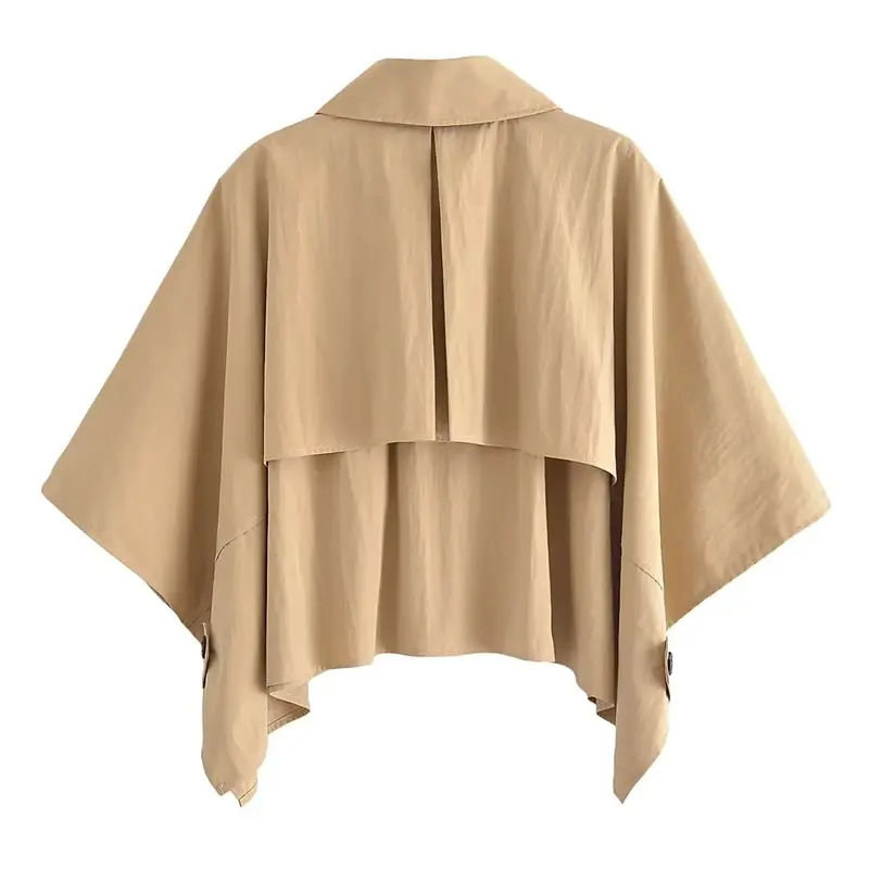 Gabardina corta con cuello de puntos para mujer, camisa fina de color sólido, top, 2024