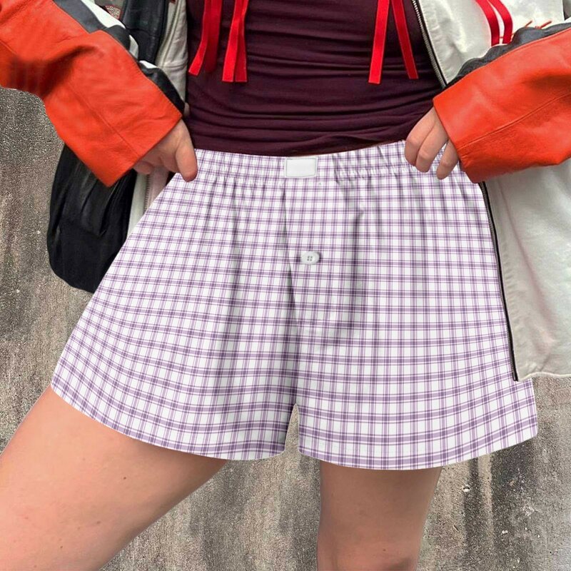 Pantaloncini Casual in vita elastica da donna pantaloncini con stampa scozzese alla moda pantaloncini morbidi e comodi per il tempo libero e pantaloni larghi da donna