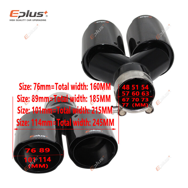 EPLUS Car Carbon Fiber Glossy Muffler Tip Y Shape Double Exit Exhaust Pipe Mufflers Nozzle Decoration Universal Stainless Black