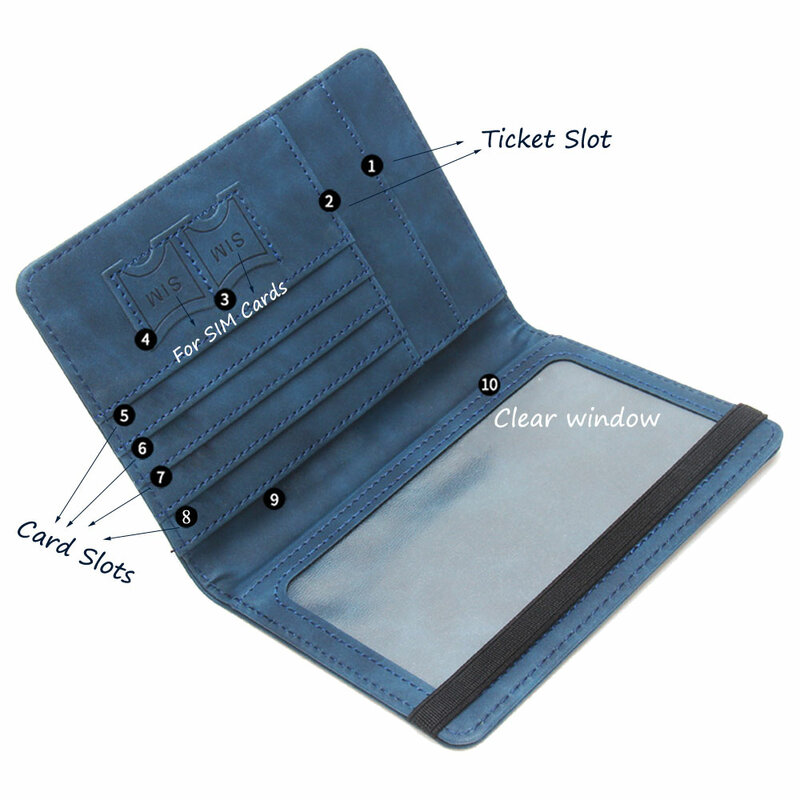 Caso personalizado do suporte do passaporte do couro do plutônio, sacos da carteira, RFID que obstrui, acessórios do curso, estilo da faixa elástica, gravura Nome