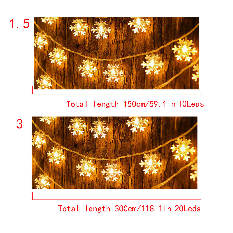 Cadena de luces LED en forma de copo de nieve de Navidad, decoración de árbol de Navidad para el hogar, decoración de fiesta, regalo de Feliz Año Nuevo, PC