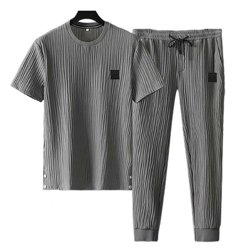 Męskie letnie spodnie plisowana koszula dwuczęściowy zestaw oddychający dres dla odzież na co dzień miękkie cienkie Casual strój sportowy mężczyzn