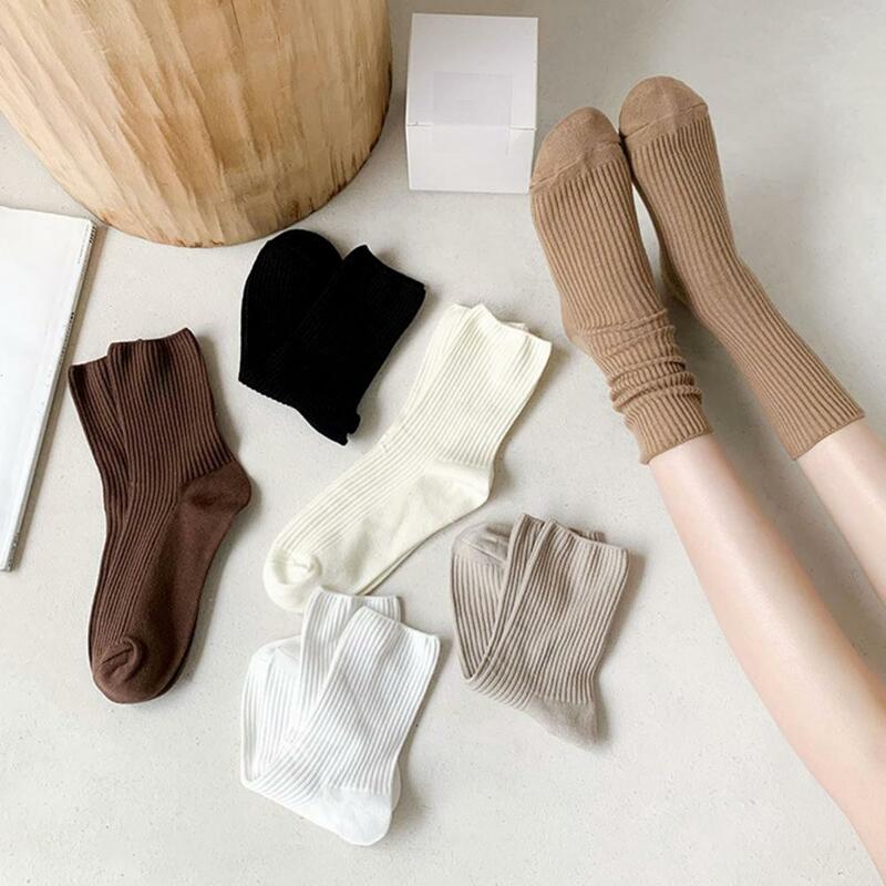 Cozy 1 Pair Stylish Casual Solid Color Ribbed Sports Socks Anti-tear Simple Socks Mid-tube Streetwear Cotton Women Accessories