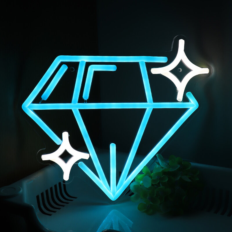 1 Stuk Sprankelende Saffier Diamant Led Muur Neon Bord Lamp Geschenken Voor Feestzaal Pub Club Galerie Studio Decoratie 10.24 ''* 9.02''
