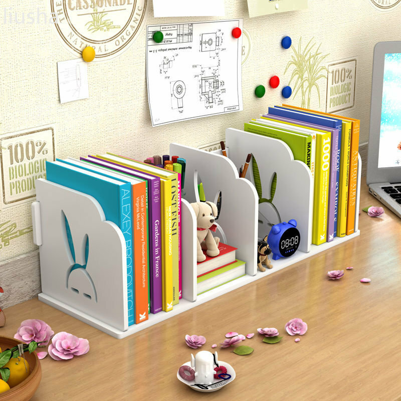 Petite étagère de bureau pour enfants, support de livre étudiant, étagère de table simple, boîte de rangement de bureau, petite bibliothèque de dessin animé