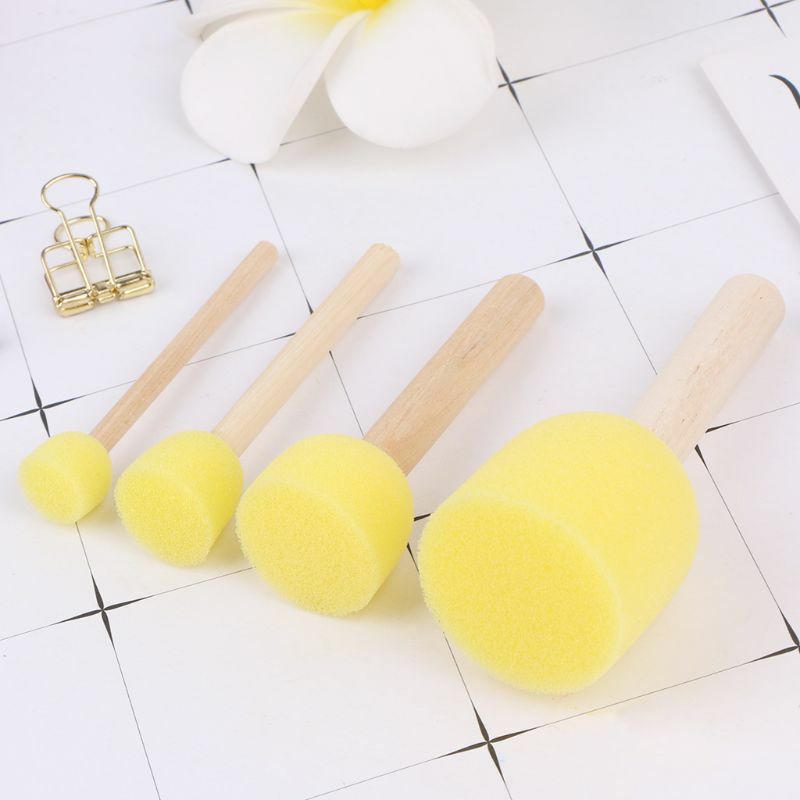 4pcs/set Wooden Handle Sponge for Head Stamp Paint Brush For Children DIY Tool A