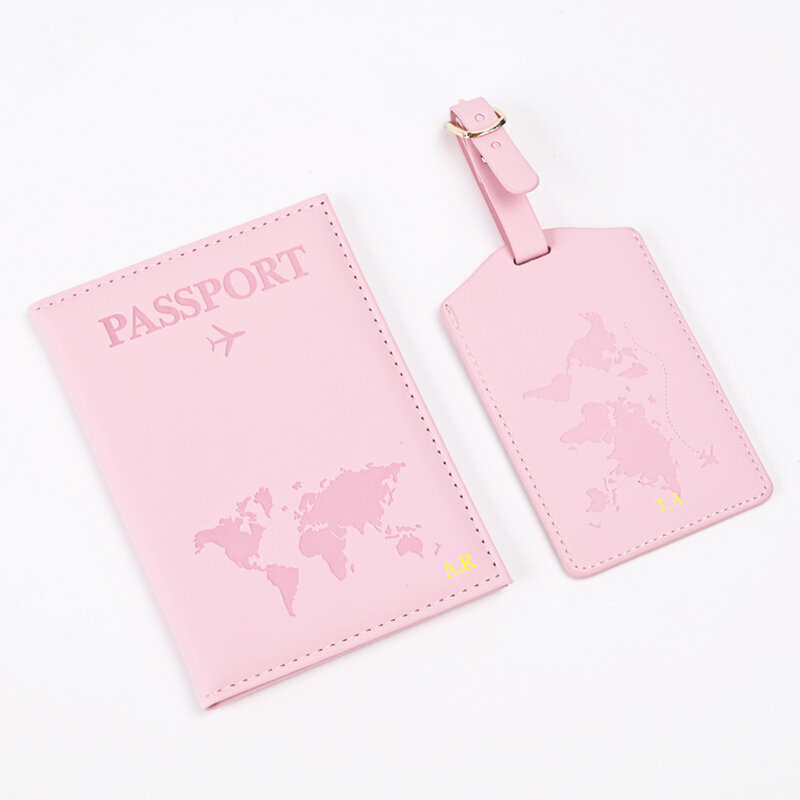 Custom Initials PU Leather Passport Holder Set Fashion Luggage Tag Essential Travel Accessories New Suitcase Tag Passport Cover