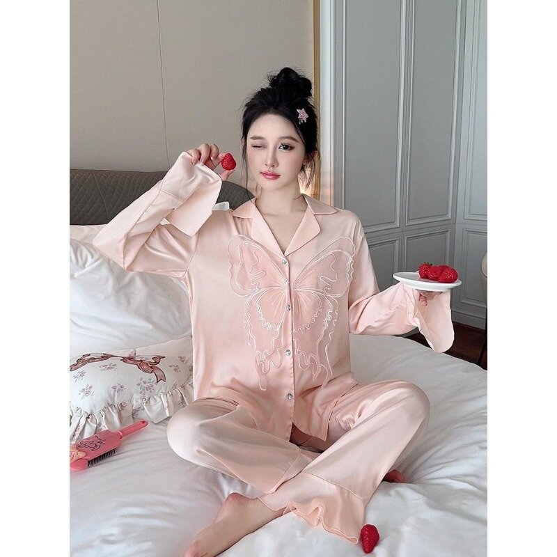 Sommer Eis Seide Pyjama weibliche neue Stil reine Libido süße und schöne Langarmhose Sommer seidig eiskalt zweiteilig