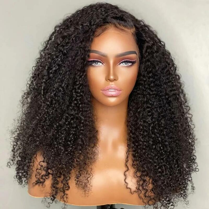 180Density Black Glueless 26“ Long Soft Natural Kinky Curly Lace Front Wig For Women BabyHair Preplucked Heat Resistant Daily