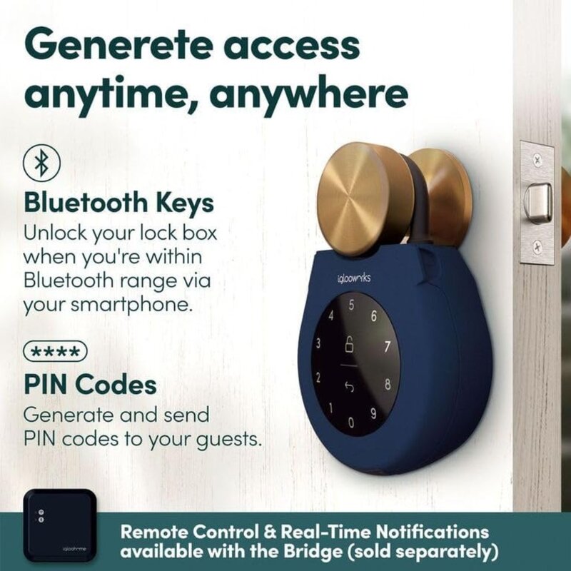 Smart Lock Box com Airbnb Sync, Cofre Chave Grande, Chaves Bluetooth, Códigos Pin sem Internet, IOS e Android, 3E, Novo