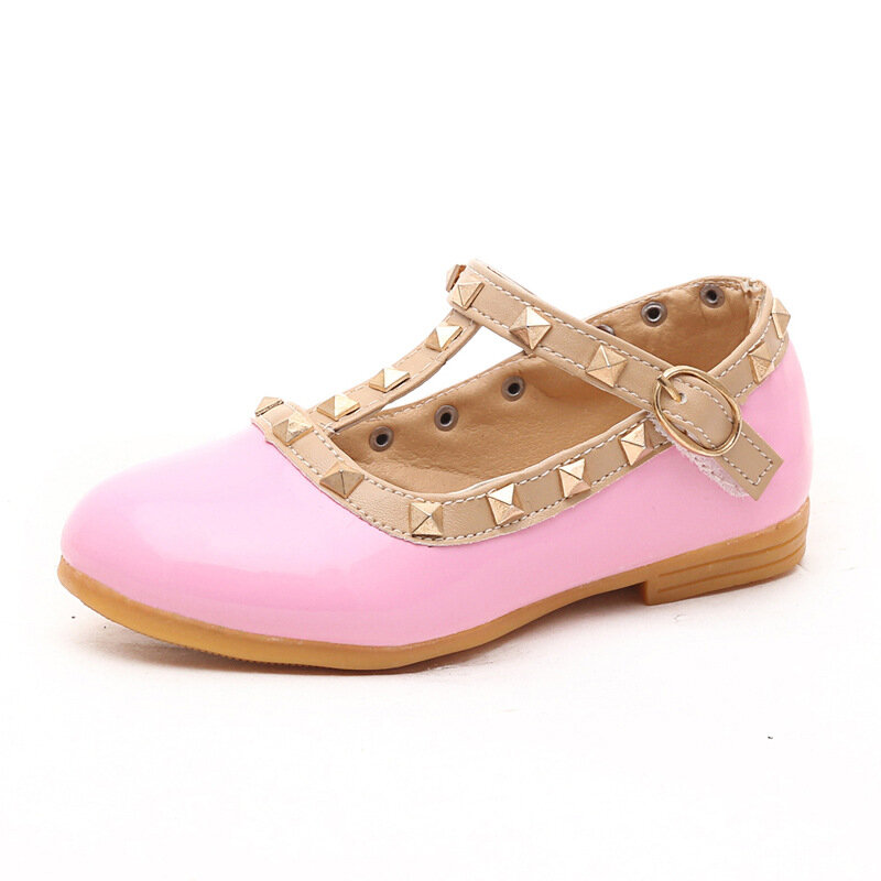 2024 Summer New Children Princess Leather Shoes for Girls Fashion Rivet Elegant Soft Sole Breathable Versatile Party Single Shoe