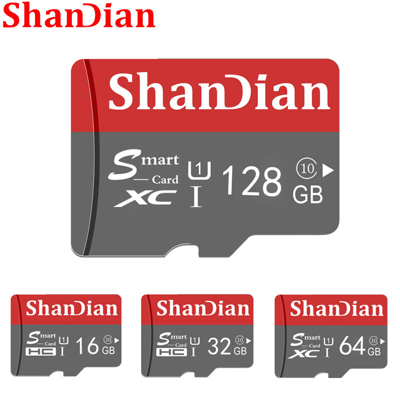 SHANDIAN kartu memori Smart SD 128GB, kartu memori asli kelas 10 64GB 8GB 16GB 32GB kartu TF HC/XC untuk ponsel pintar Tablet PC
