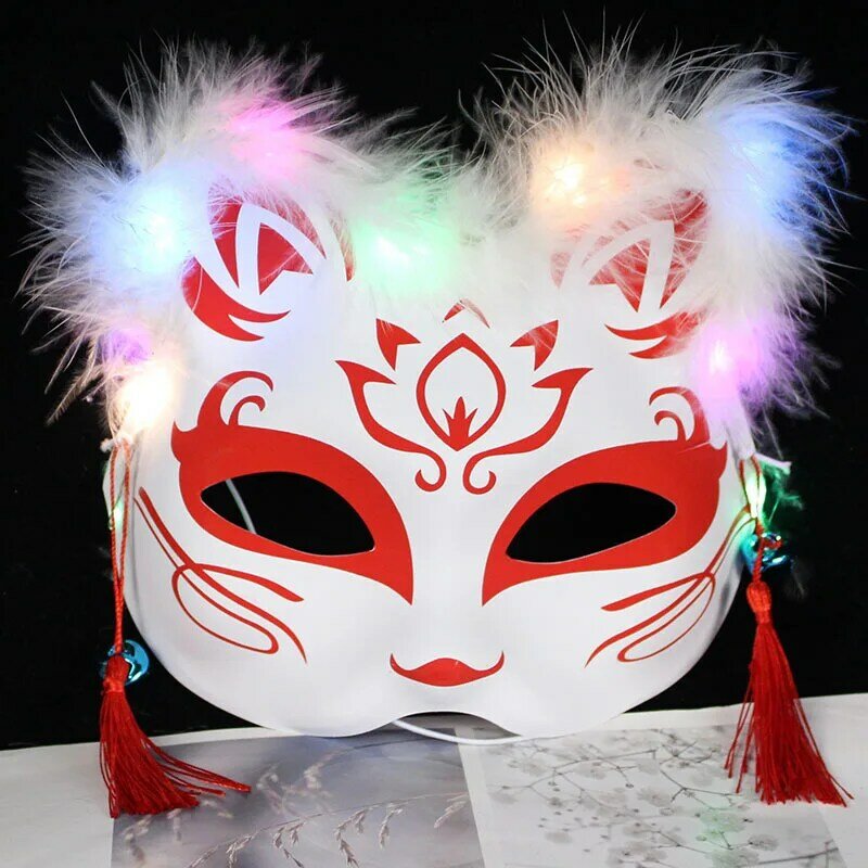 อะนิเมะสุนัขจิ้งจอกมือวาดพลาสติกครึ่งหน้าแมว Feather หน้ากาก Masquerade Party Cosplay Props เทศกาลของขวัญเด็กของเล่น