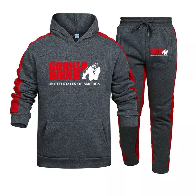 Mens Tracksuit Hooded Sweatshirts and Jogger Pants High Quality Gym Outfits Gorilla Autumn Casual Sports Hoodie Set Streetwear