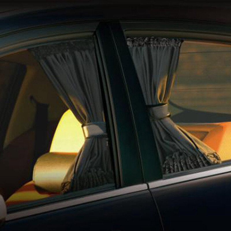 2 buah tirai jendela samping kerai mobil Universal pelindung Uv dapat dilipat otomatis penutup tirai kedok kain hitam murni Aksesori Mobil