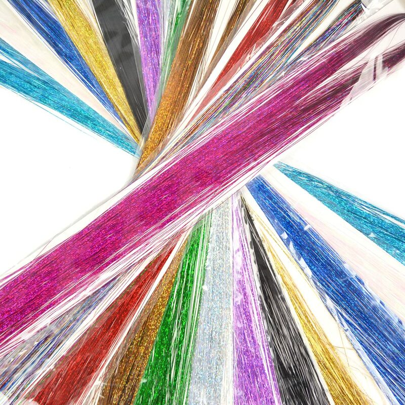 12 colori ciocche di Tinsel per capelli 47 pollici colorato scintillante brillante estensioni dei capelli Tinsel