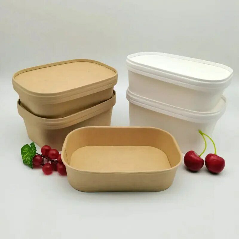 Tigela de papel, branco, marrom, biodegradável, quadrado, Fast Food, recipiente para levar, retângulo, produto personalizado