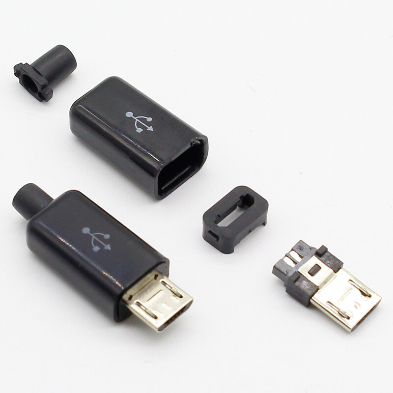 10pcs Micro USB 5PIN Welding Type Male Plug Connectors Charger 5P USB Tail Charging Socket 4 in 1 White Black