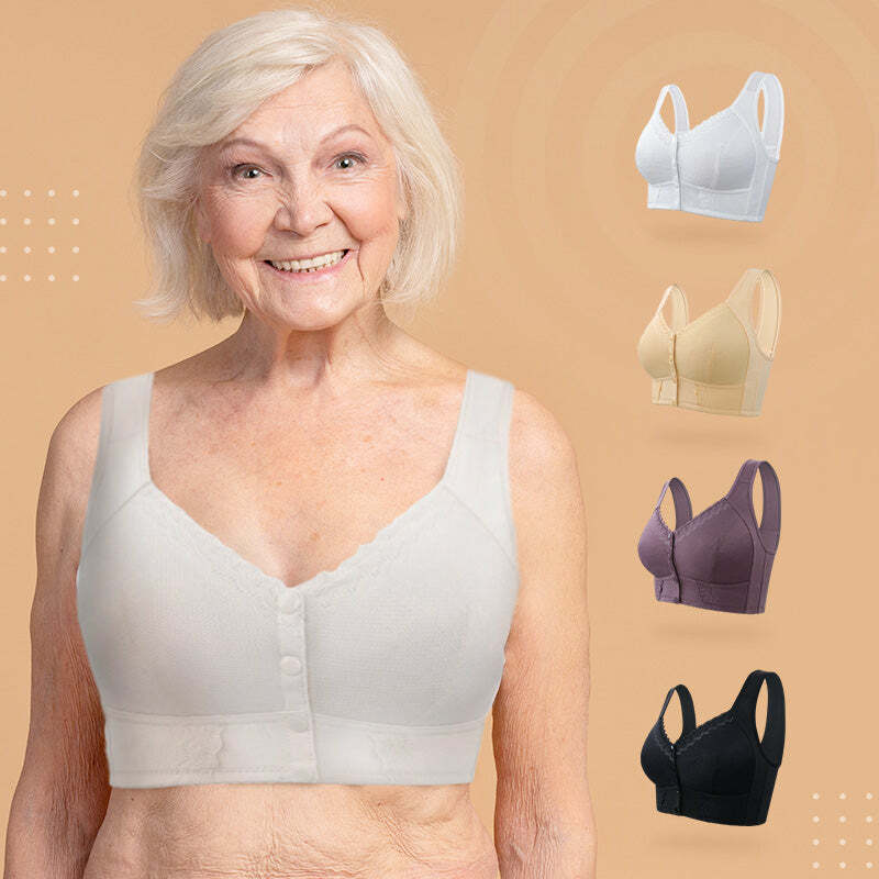 Stretchy Front Closure Breathable Bra Underwear for Seniors Wireless Soft Cotton Thin Cup for Middle-aged and Elderly Underwear