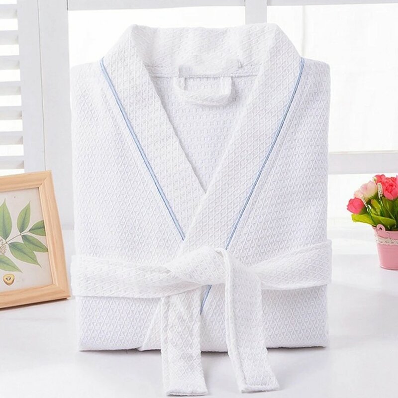 Wiosenny ręcznik szlafrok męski 100% bawełniana bielizna nocna Kimono szlafrok kąpielowy Unisex szlafrok długa suknia prysznicowa szlafrok biały frotte