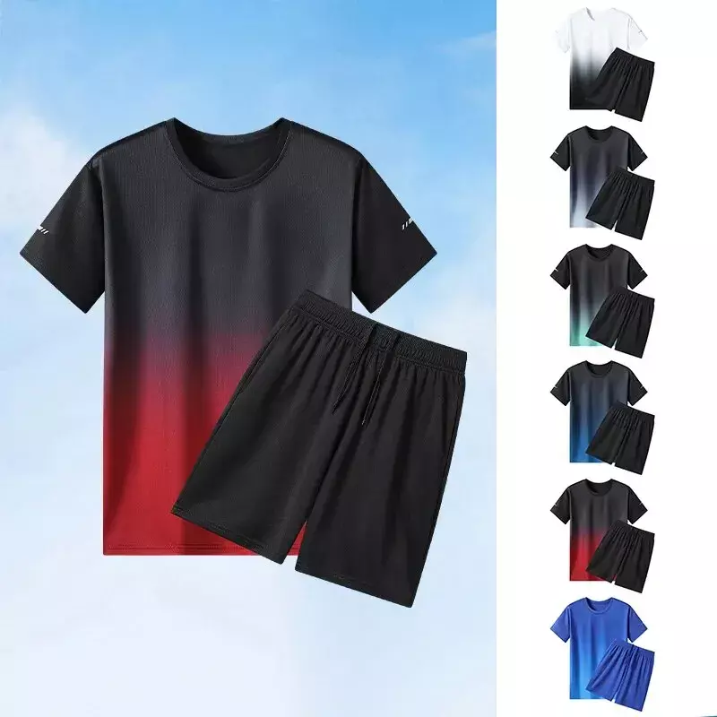Unisex Quick Dry 2 Piece Outfits Casual Tracksuit Shorts Men 2024 Summer New Sweatsuit Oversize Short Sleeve Sport Set