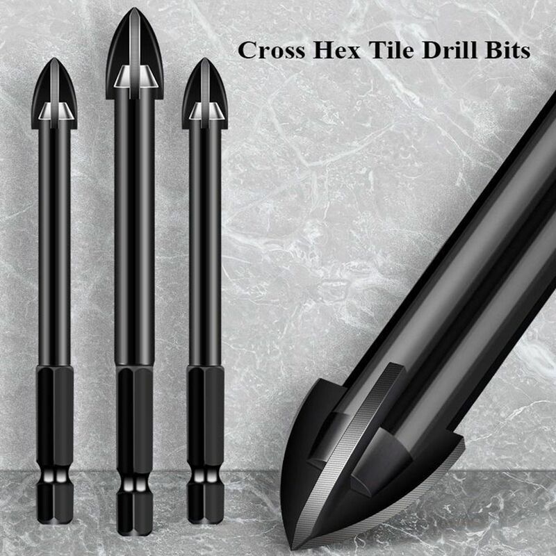 Black Cross Hex Tile High Quality 3/4/5/6/8/10/12mm Multifunctional Hole Opener Alloy Glass Ceramic Concrete