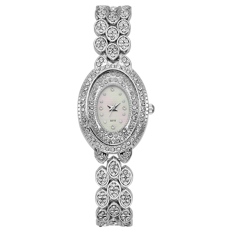 Jam tangan wanita, jam tangan penuh berlian imitasi Oval multi-lapis berlian imitasi mewah