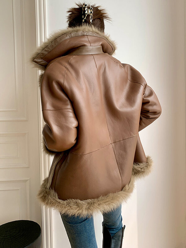 Natural Sheepskin Fur Coat Women High-end Real Wool Outerwear Warm Genuine Leather Lambswool Winter Jacket Female