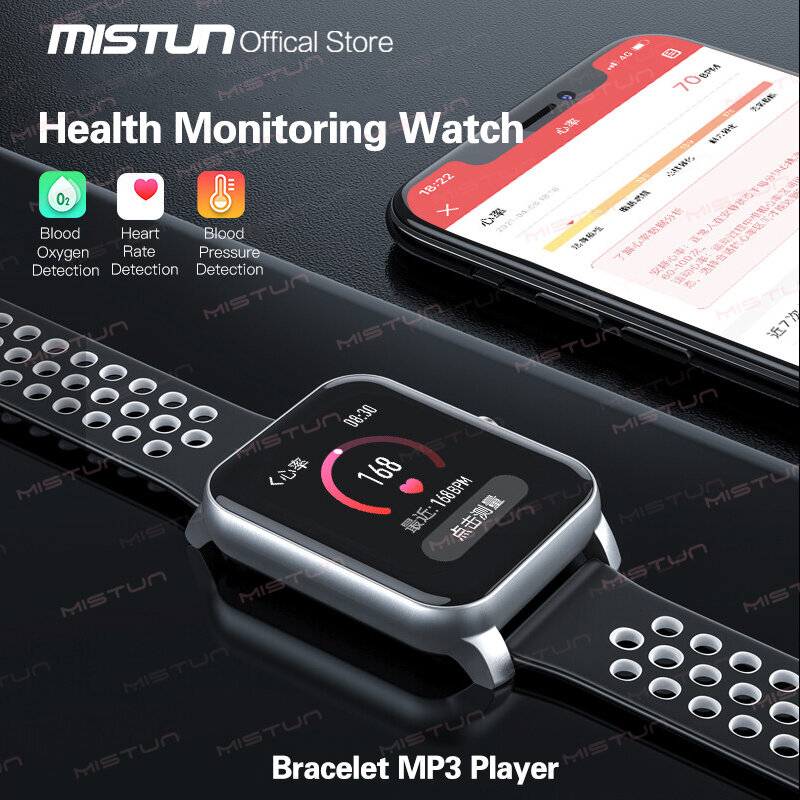 Montre de sport connectée, lecteur de musique Mp3, écran tactile IPS HD, podomètre, moniteur de fréquence cardiaque et de pression artérielle