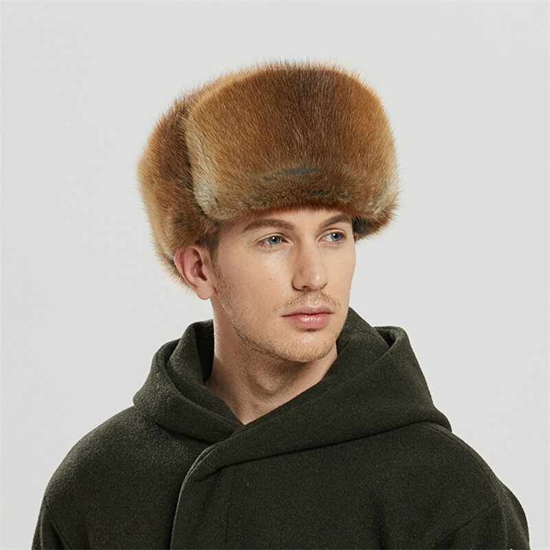 Sombrero de piel de Color Natural para hombre, sombrero de piel de estilo siberiano, de mapache completo, Ushanka, de algodón para mediana edad, sombrero Lei Feng, 2022