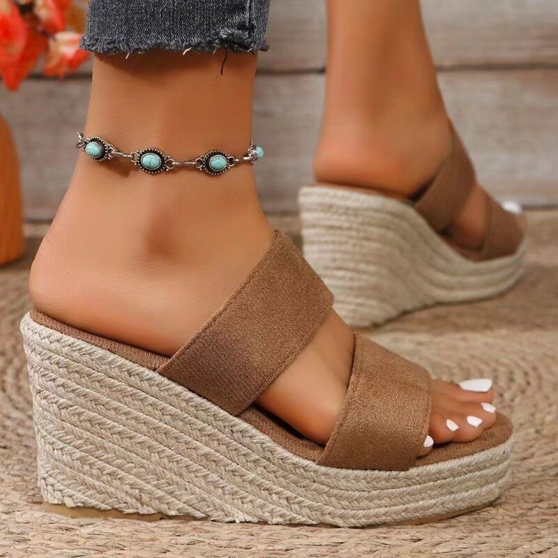 2024 estate nuovi sandali con zeppa pantofole estive con tacco alto da donna scarpe di colore nero tacchi aperti