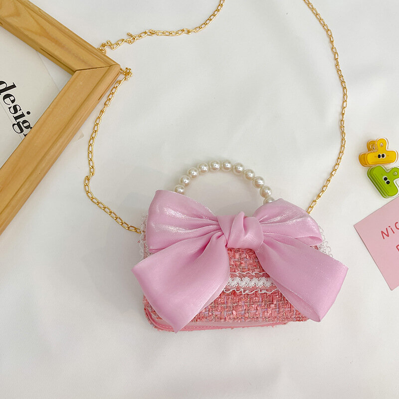 Sac à dos de style coréen pour enfants, sac à main en laine avec nœud et perles, sac messager princesse mignon pour filles, doux et charmant, nouveau