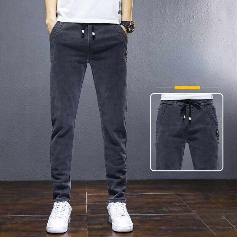 Модные осенне-зимние новые стильные рандомные мужские однотонные повседневные Стрейчевые брюки-слимперы со шнуровкой универсальные брюки мужские джинсы