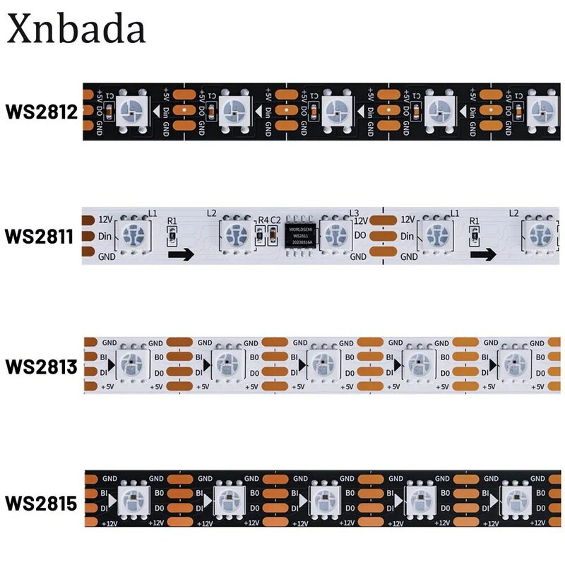 WS2812B WS2811 WS2813 WS2815 30/60/144 piksel/LED/m 5050 RGB Strip LED WS2812 pita cahaya dapat disesuaikan individual DC 5V DC 12V