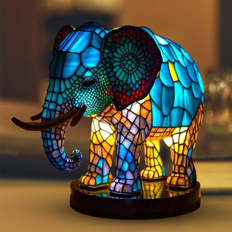 Artistic Animal Table Lamp Resin Fantasy Colored Wolf Elephant Dragon Ornament Lamp for Home Bedroom Office Decoration