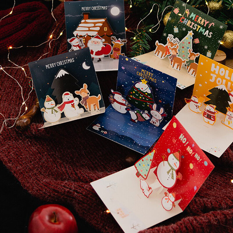1Set 3D kartu ucapan teman keluarga kartu pos berkat amplop untuk ulang tahun Tahun Baru kartu hadiah Natal perlengkapan pesta
