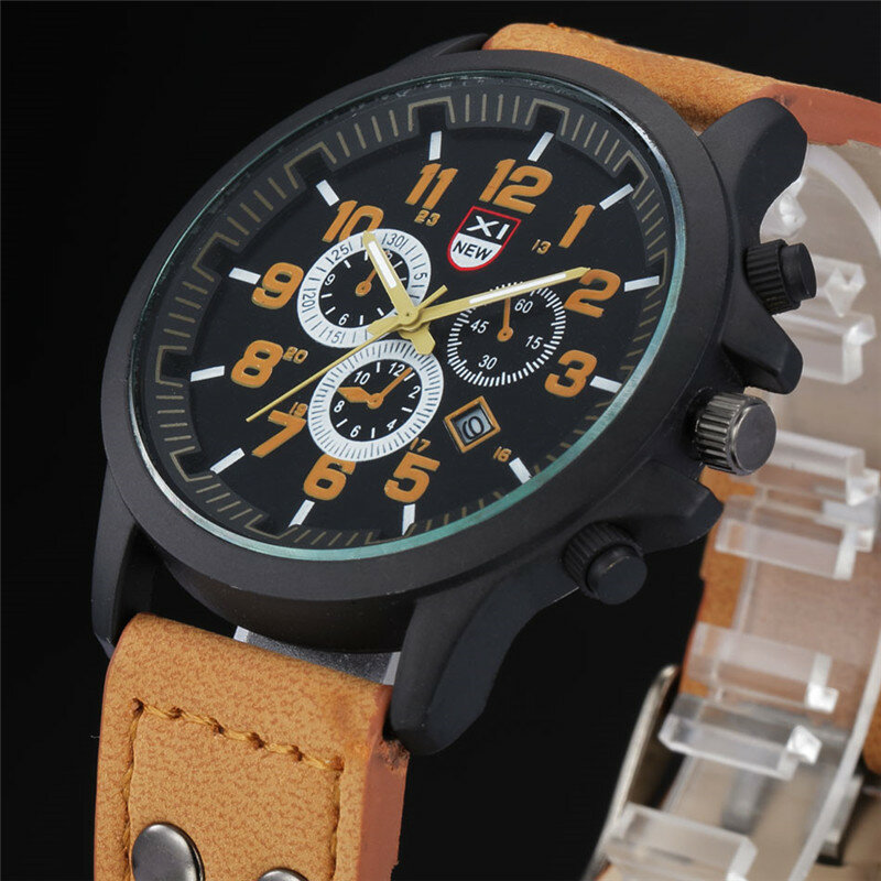 XINEW jam tangan kuarsa olahraga militer pelajar, arloji merek murah tali kulit modis tanggal sederhana untuk pelajar Relogios Masculinos 2024